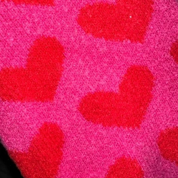 Miami Red and Hot Pink Heart Puff Sleeve V-Neck Oversized Crop Sweater - Picture 11 of 11